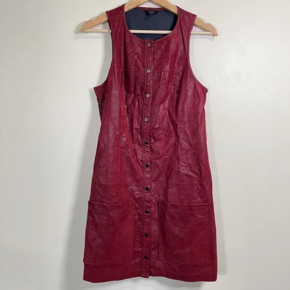 Guess Faux Leather Sleeveless Snap Button Mini Dress - Picture 5 of 14